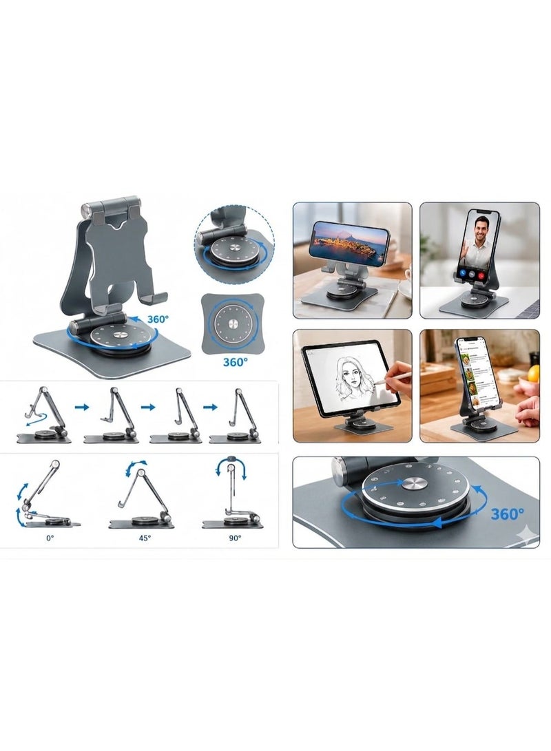 حامل موبايل دوار 360 درجة، حامل تابلت من خليط معدني من الالومنيوم، حامل تابلت محمول قابل للتعديل والطي - G63 (رمادي) - Image 2