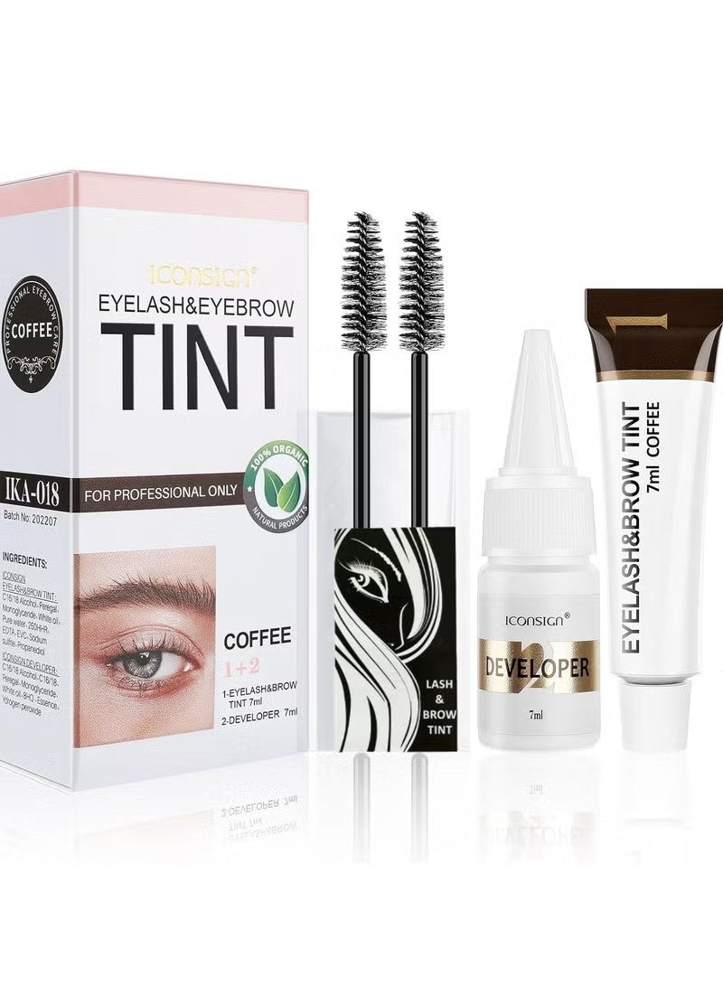 ICONSIGN Eyelash & Eyebrow Kit, 2-In-1 Professional Lash & Brow Coloring Set, Eye Brow & Eye Lash Color Kit, Lasting for 4-6 Weeks Hair Color DIY for Salon & Home 7ml Coffee/Dark Brown - Image 1
