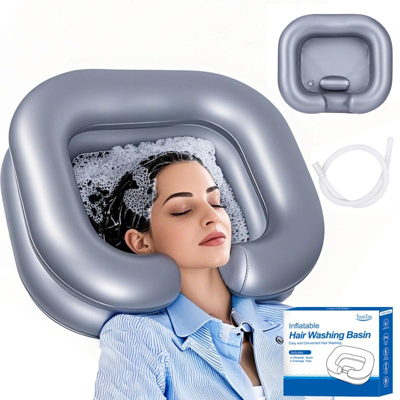 teentan Inflatable Shampoo Basin for Bedridden and Disabled,Portable Shampoo Bowl for Injured, Hair Washing Basin for Childred,Pregnant Woman,Easy Hair Washing at Home (Silvery) - Image 1