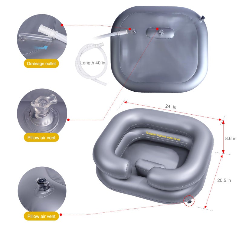 teentan Inflatable Shampoo Basin for Bedridden and Disabled,Portable Shampoo Bowl for Injured, Hair Washing Basin for Childred,Pregnant Woman,Easy Hair Washing at Home (Silvery) - Image 3
