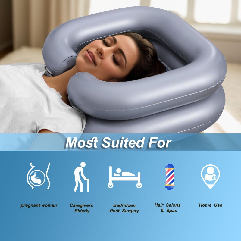 teentan Inflatable Shampoo Basin for Bedridden and Disabled,Portable Shampoo Bowl for Injured, Hair Washing Basin for Childred,Pregnant Woman,Easy Hair Washing at Home (Silvery) - Image 4
