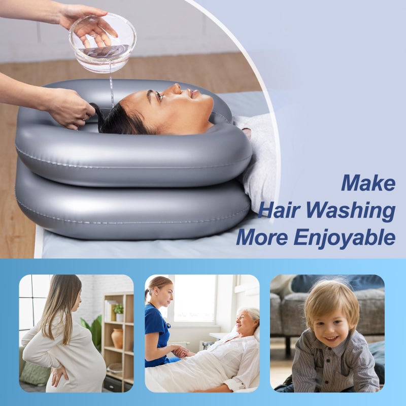 teentan Inflatable Shampoo Basin for Bedridden and Disabled,Portable Shampoo Bowl for Injured, Hair Washing Basin for Childred,Pregnant Woman,Easy Hair Washing at Home (Silvery) - Image 5