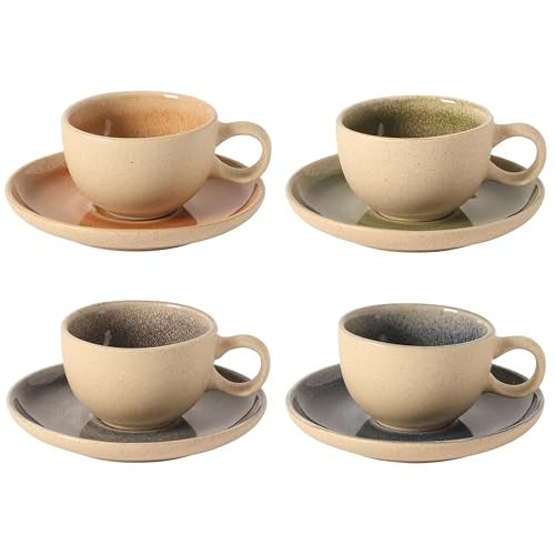 Gibson Elite Manila Bay 8Piece Stoneware 5 oz Cup and Saucer Set Reactive Glaze Espresso Coffee Cups with Saucers Assorted Colors - Image 1