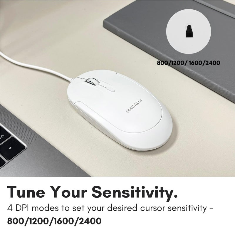 Macally Wired USB C Mouse for Mac and PC - Slim, Quiet, and Reliable - Type C Mouse for MacBook Pro/Air, iMac, Apple iPad, Laptop, Computer Desktop with 3 Button, Scroll Wheel, USBC, and 4 DPI Mode - Image 4