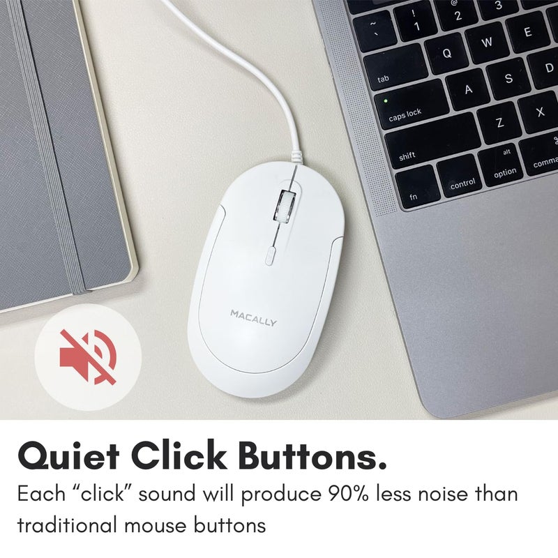 Macally Wired USB C Mouse for Mac and PC - Slim, Quiet, and Reliable - Type C Mouse for MacBook Pro/Air, iMac, Apple iPad, Laptop, Computer Desktop with 3 Button, Scroll Wheel, USBC, and 4 DPI Mode - Image 5