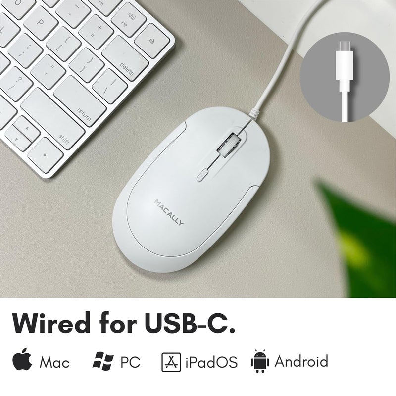 Macally Wired USB C Mouse for Mac and PC - Slim, Quiet, and Reliable - Type C Mouse for MacBook Pro/Air, iMac, Apple iPad, Laptop, Computer Desktop with 3 Button, Scroll Wheel, USBC, and 4 DPI Mode - Image 2