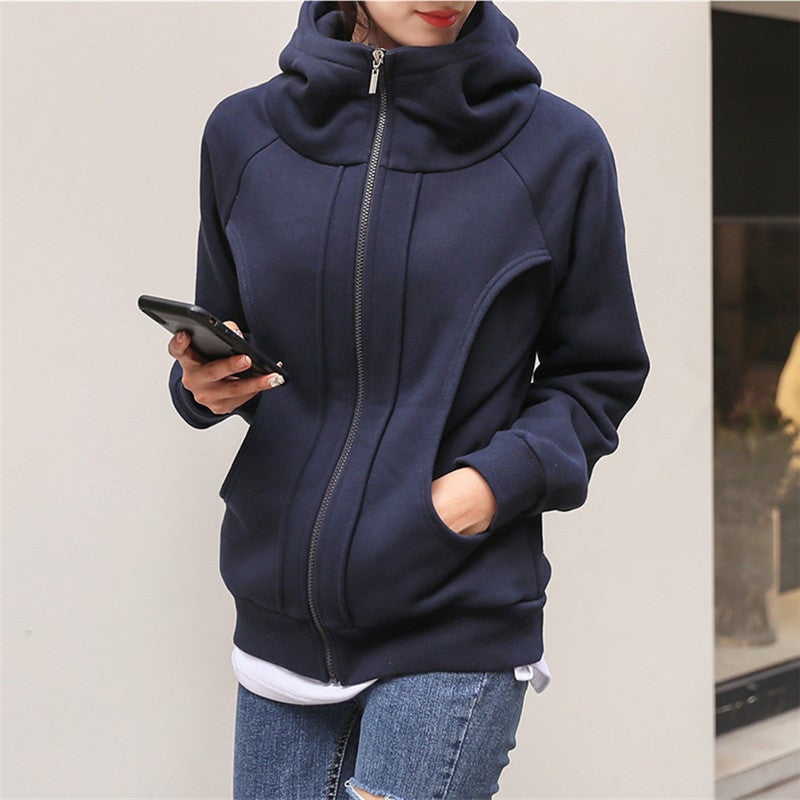Turtleneck Hooded Fleece-Lined Thickened Warm Sports Sweater 2023 Three-Dimensional Waist-Tight Artistic Coat Top For Students - Image 2