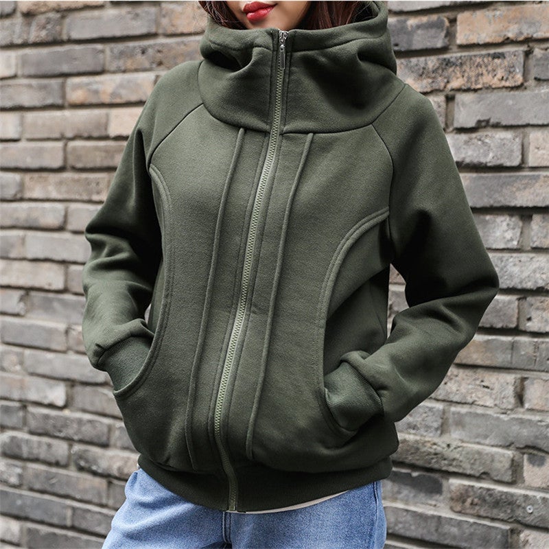 Turtleneck Hooded Fleece-Lined Thickened Warm Sports Sweater 2023 Three-Dimensional Waist-Tight Artistic Coat Top For Students - Image 4