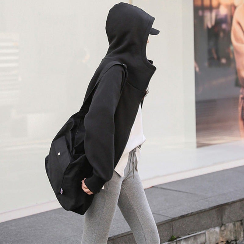 Turtleneck Hooded Fleece-Lined Thickened Warm Sports Sweater 2023 Three-Dimensional Waist-Tight Artistic Coat Top For Students - Image 1