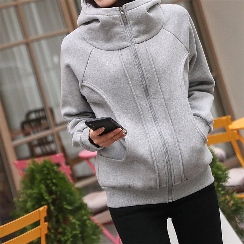 Turtleneck Hooded Fleece-Lined Thickened Warm Sports Sweater 2023 Three-Dimensional Waist-Tight Artistic Coat Top For Students - Image 5