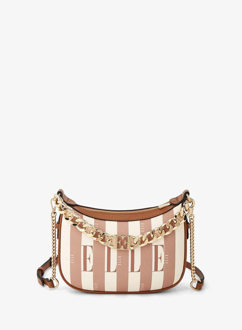 ايل Safiano Striped Crossbody Bag With Chain Accent