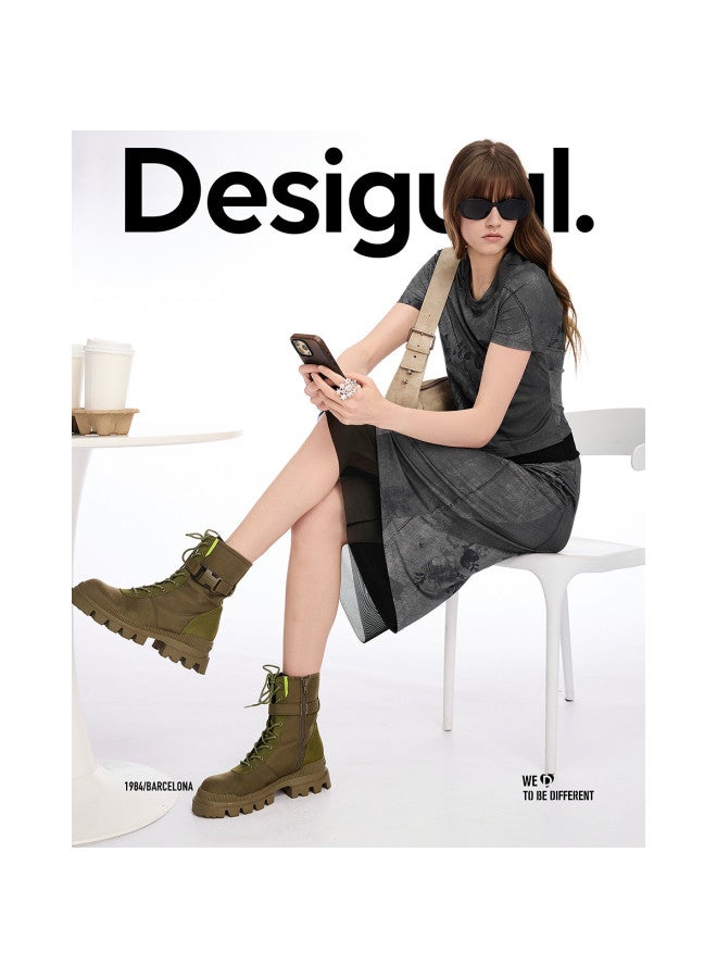 DESIGUAL تنورة مزدوجة الطبقات بتصميم دنيم وردي ss25 جديدة - Image 5