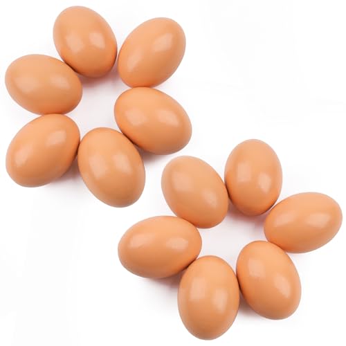 YunKo 12PCS Wooden Eggs Fake Easter Eggs for Craft Nest Egg Brown Wooden Egg for Laying Chickens