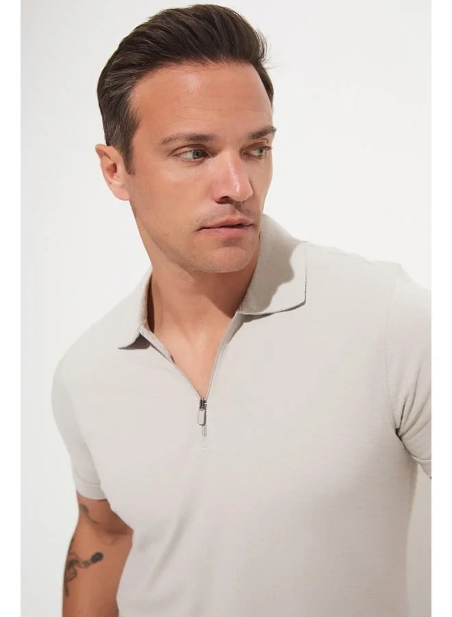 JUNE June Men's Textured Zipper Collar Tshirt