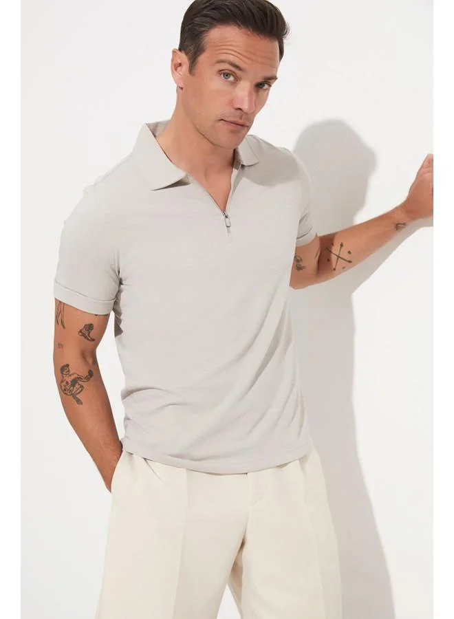 JUNE June Men's Textured Zipper Collar Tshirt