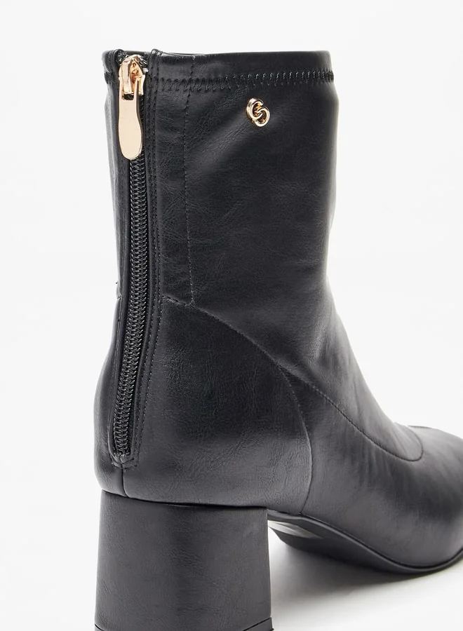 Celeste Women's Solid Ankle Boots with Zip Closure and Block Heels