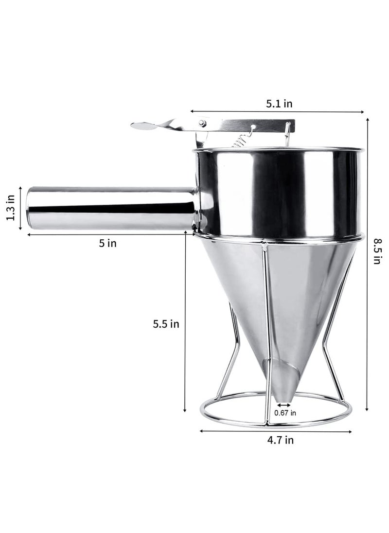 GOPSAM GOPSAM Pancake Batter Dispenser Stainless Steel with Stand Rack Silicone Mouths I Funnel Cake Batter Dispenser Large Hole I Octopus Ball Funnel I Maker for Cupcakes Waffles Chocolate Balls  - Image 3