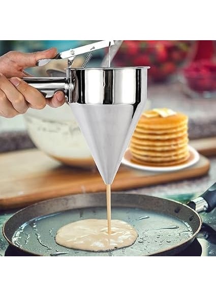 GOPSAM GOPSAM Pancake Batter Dispenser Stainless Steel with Stand Rack Silicone Mouths I Funnel Cake Batter Dispenser Large Hole I Octopus Ball Funnel I Maker for Cupcakes Waffles Chocolate Balls  - Image 5