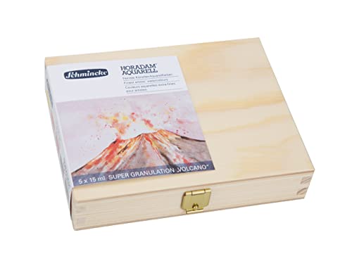 Schmincke HORADAM AQUARELL SuperGranulation Set Volcano 5 x 15 ml tubes 74 868 097 wooden box very strong granulating colors finest supergranulating watercolors - Image 1