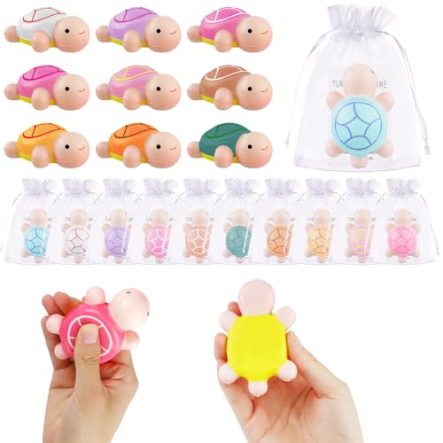 Ioffersuper 30 Sets Turtle Squeeze Toy Sensory Turtle Stress Ball Including Cute Mini Turtles Motivational Cards Organza Bags Positive Appreciation Gifts for Teacher Funny Graduation End of Year Gifts for Student - Image 1