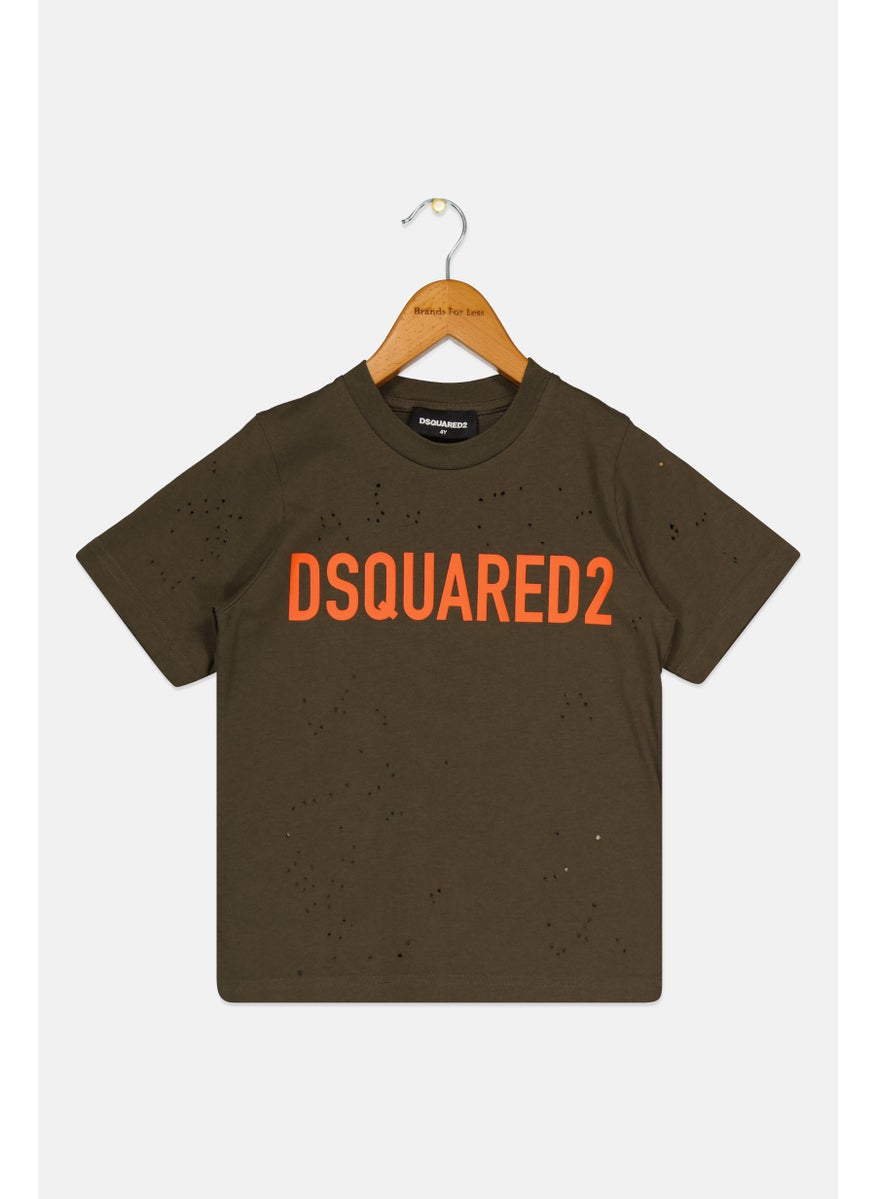 DSQUARED2 Toddlers Boy Short Sleeves Brand Logo T-Shirt, Dark Olive  - Image 1