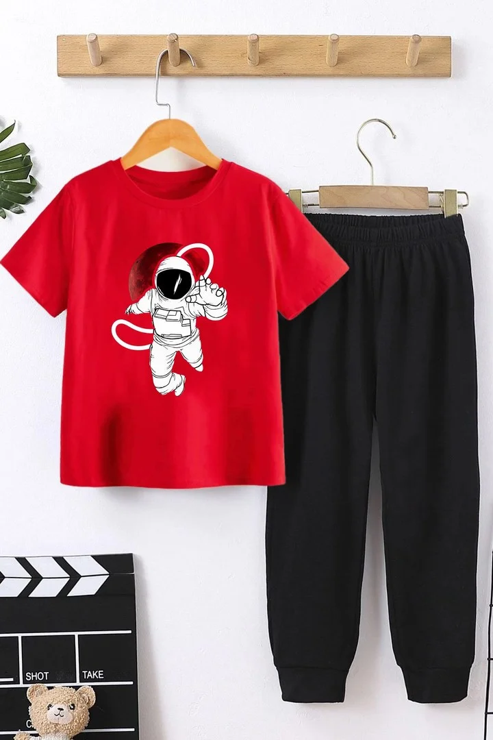 ONLYTRENDWEAR Kids Nasa Bottom - Top Tracksuit Set 3-4 Years Old Red