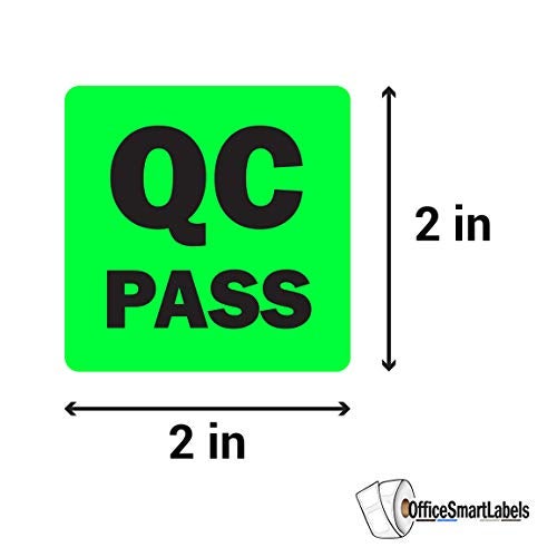 OfficeSmartLabels QC Pass Stickers - 2 x 2 inch Square in Fluorescent Green QC Pass Label for Quality Control in Production Line Warehouse Inventory Management Inspection Stickers - 300 Labels per Roll - Image 2