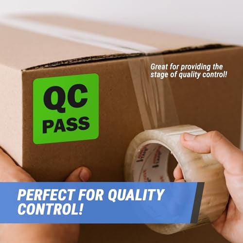 OfficeSmartLabels QC Pass Stickers - 2 x 2 inch Square in Fluorescent Green QC Pass Label for Quality Control in Production Line Warehouse Inventory Management Inspection Stickers - 300 Labels per Roll - Image 4