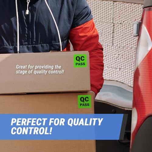 OfficeSmartLabels QC Pass Stickers - 2 x 2 inch Square in Fluorescent Green QC Pass Label for Quality Control in Production Line Warehouse Inventory Management Inspection Stickers - 300 Labels per Roll - Image 5