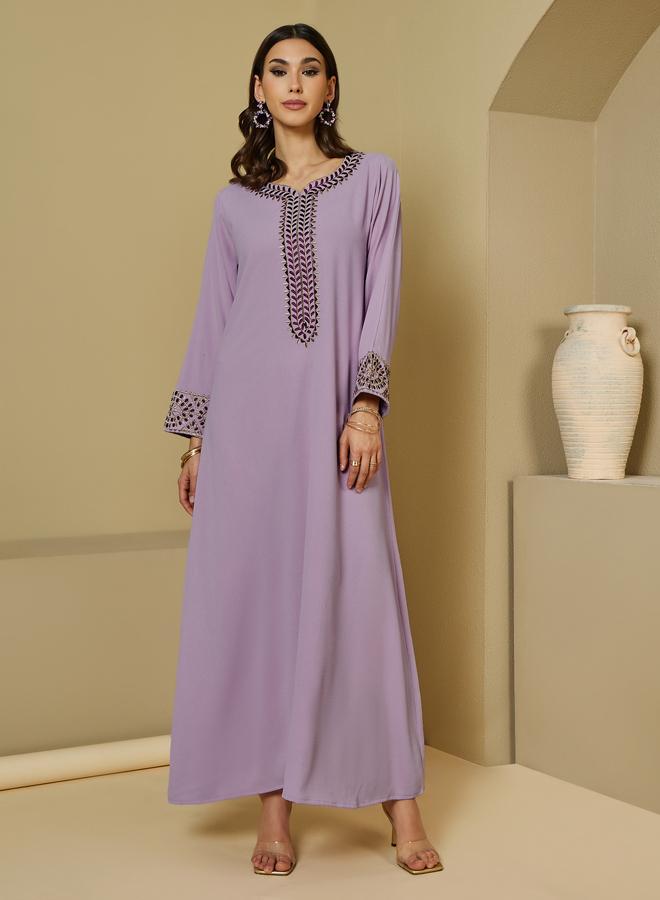 Styli Embroidered Trim Textured Jalabiya - Image 1