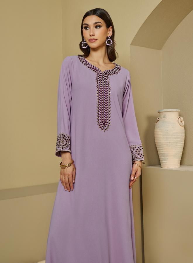 Styli Embroidered Trim Textured Jalabiya - Image 2