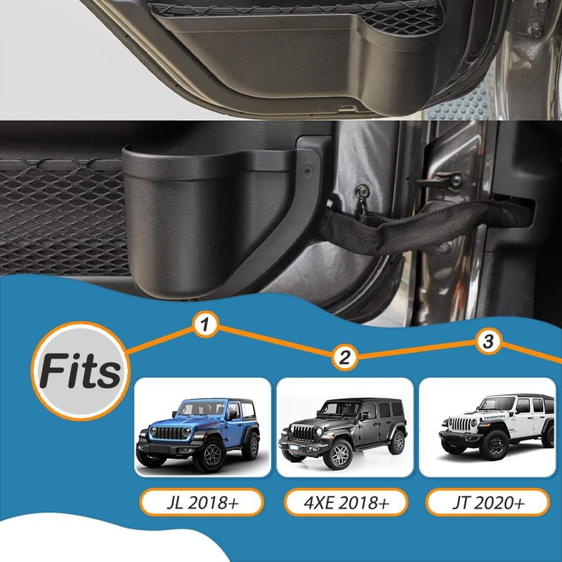 Yoctm Front Rear Door Organizer Tray For 2018 2019 2020 2021 2022 2023 2024 Jeep Wrangler Jl 4Xe Jlu Rubicon Sport Sahara Gladiator Jt Interior Storage Accessories Black (Front Door + Rear Door) - Image 3