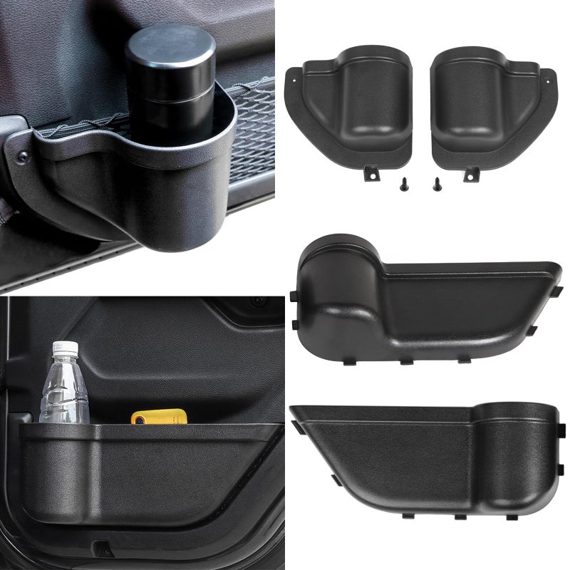 Yoctm Front Rear Door Organizer Tray For 2018 2019 2020 2021 2022 2023 2024 Jeep Wrangler Jl 4Xe Jlu Rubicon Sport Sahara Gladiator Jt Interior Storage Accessories Black (Front Door + Rear Door) - Image 1