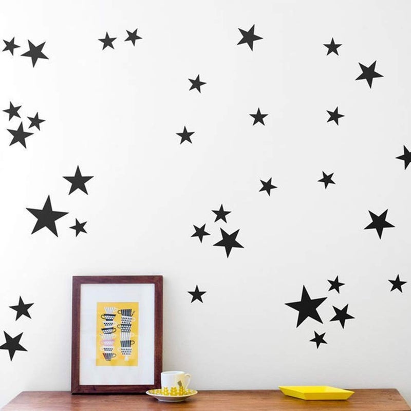 110Pcs Stars Wall Decal Vinyl Sticker Removable Children Kids Art DIY Sticker Mural for Boy Girls Baby Room Decoration Good Night Nursery Wall Decor Home House Bedroom Design Black