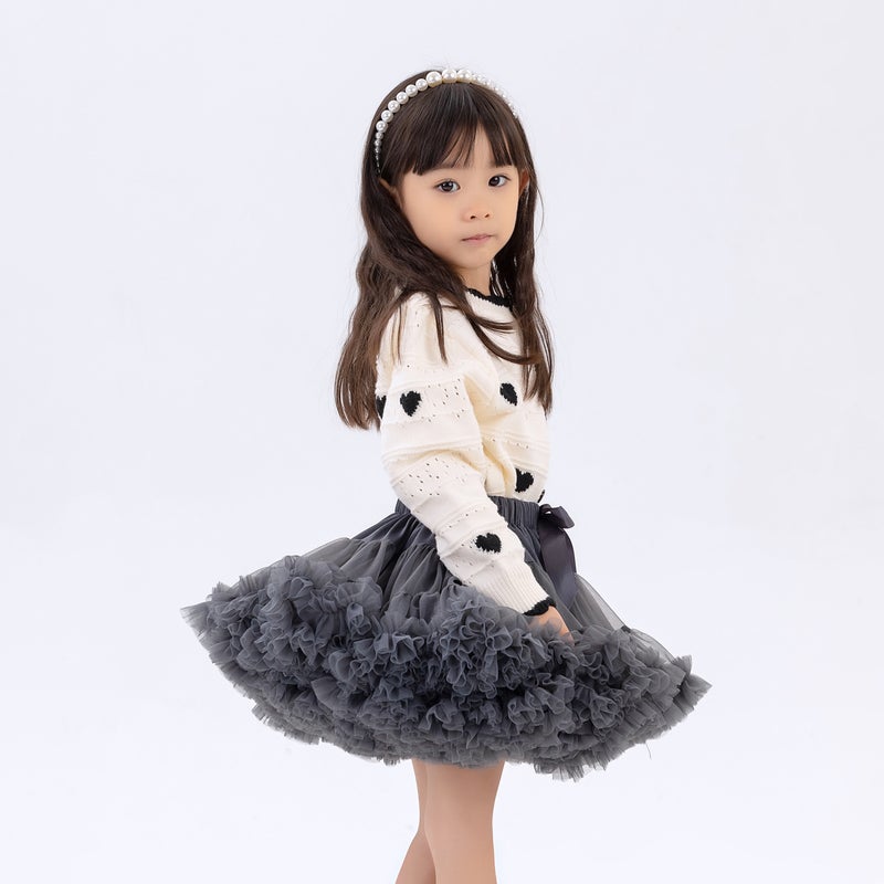 Burgundy Puffy Tutu Princess Skirt Kids Dark gray 