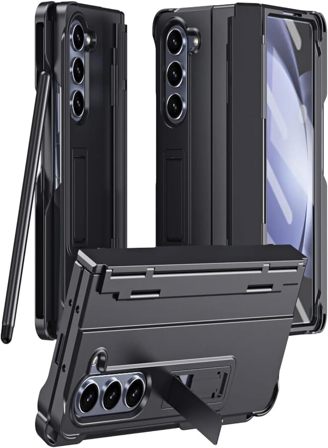 Next Next Store Flip Phone Case Compatible with Samsung Galaxy Z Fold 4 with Hinge and Screen Protection + Pen & Pen Holder + Kickstand, 360 Full Protection Shockproof Rugged Phone Cover (Black)
