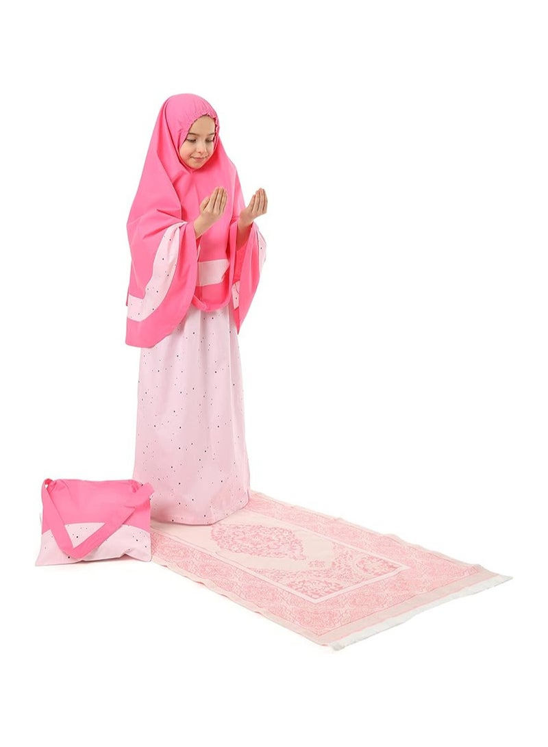 OLUDENIZ Kids' Unique Prayer Dress Garment with Prayer Mat: Made in Turkey, this one-of-a-kind prayer outfit blends fashion with coziness Fit to 10-11 Years - Image 4