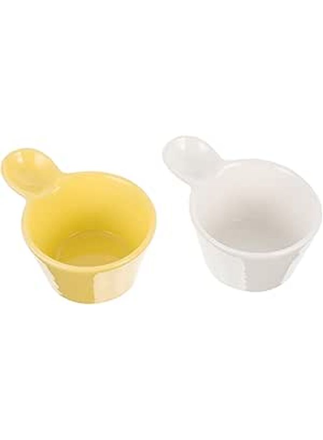 Ceramic Dessert Bowls with Handles 2pcs Microwave and Dishwasher Safe Yellow White - Image 1