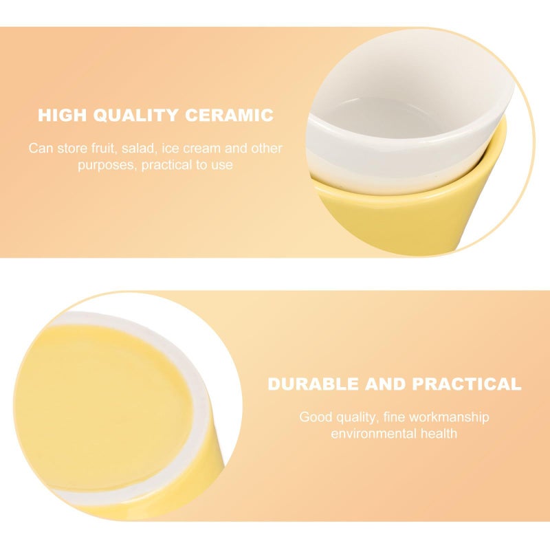 Ceramic Dessert Bowls with Handles 2pcs Microwave and Dishwasher Safe Yellow White - Image 4