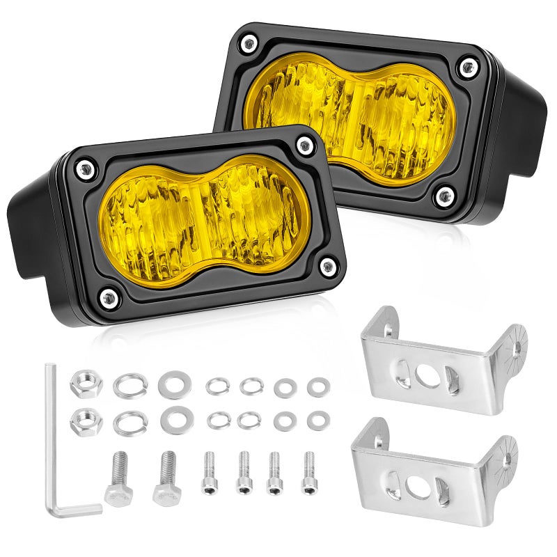 AKD Part Yellow LED Pods 3 Inch Flood CREE LED Fog Lights 40W Yellow Small Chase Pod Lights Ditch Lights Off Road Driving Lights 2 Packs for Dirt Bike Motorcycle Truck UTV ATV SUV Surron