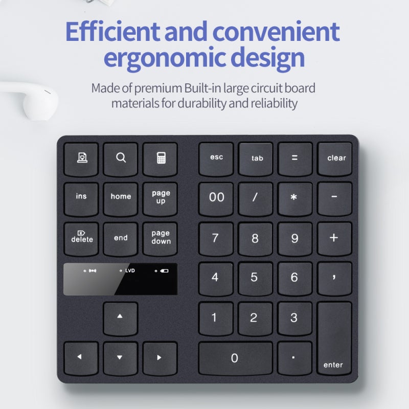 2.4G Wireless Numeric Keyboard Portable 35 Keys Financial Accounting Office Keyboard Built-in Rechargeable Battery Black - Image 3