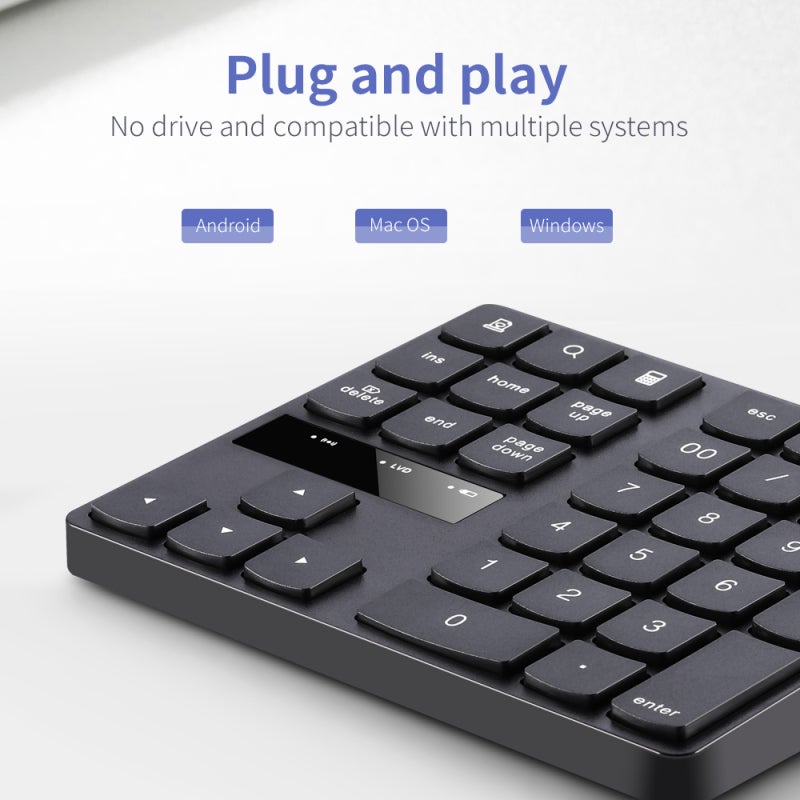 2.4G Wireless Numeric Keyboard Portable 35 Keys Financial Accounting Office Keyboard Built-in Rechargeable Battery Black - Image 2