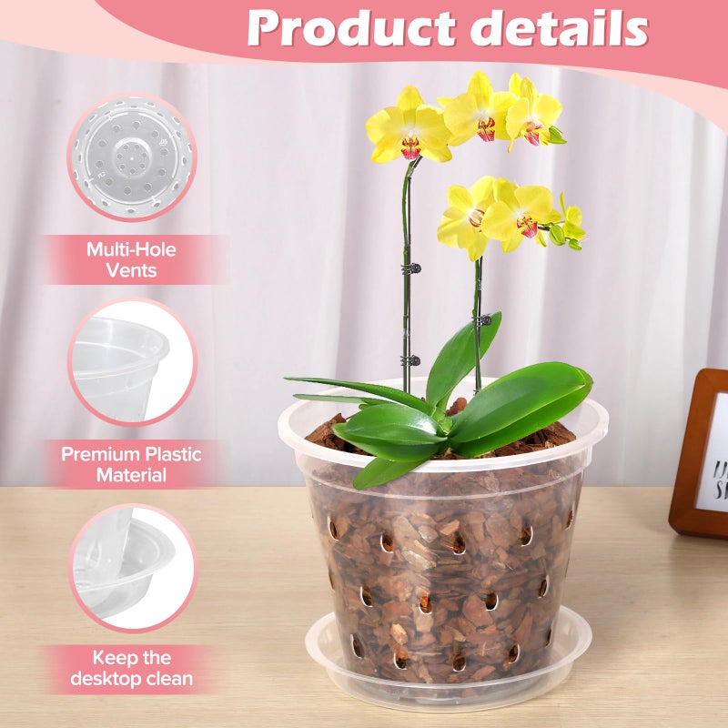 FUIJOL Orchid Pot, 6 Pack 3 4 5 6 7 Inch Clear Orchid Pots with Holes and Saucers for Repotting, Breathable Slotted Plastic Orchid Planters with Drainage for Root Health Indoor Outdoor (4 Inch) - Image 4