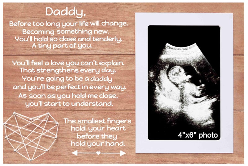 NZY Photo Frame Gift for New Dad  Picture Frame for New Father  Pregnancy Announcement Gift  Youre Going to be a Daddy  Baby Sonogram Photo Frame  Love At First Sign