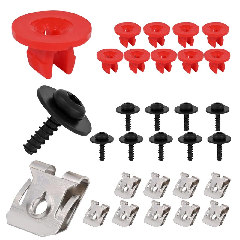 10 Sets T30 Engine Splash Shield Guard Undertray Cover Screws Bolt Nut Clip Kit Screws Bolt Nut Clip Kit Fit for Ford Focus Fusion Escape Explorer CMax Transit Connect Lincoln MKC