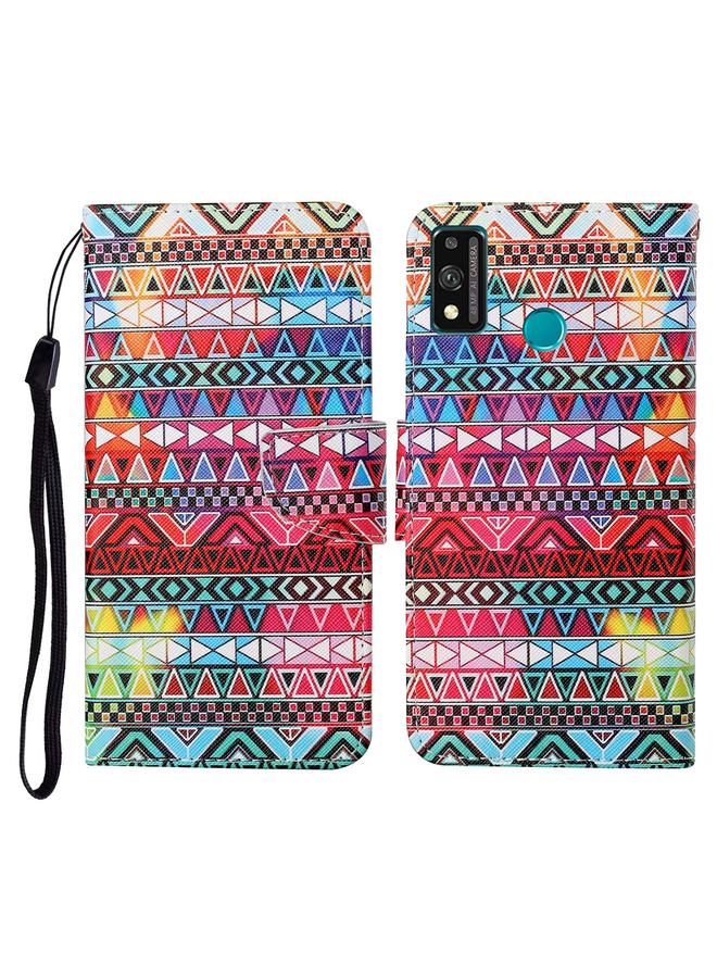 اس-توب جراب لهاتف Honor 9X Lite بنمط رسم ملون، جراب جلدي قابل للطي أفقيًا مع حامل وفتحات للبطاقات ومحفظة وحبل - Image 1