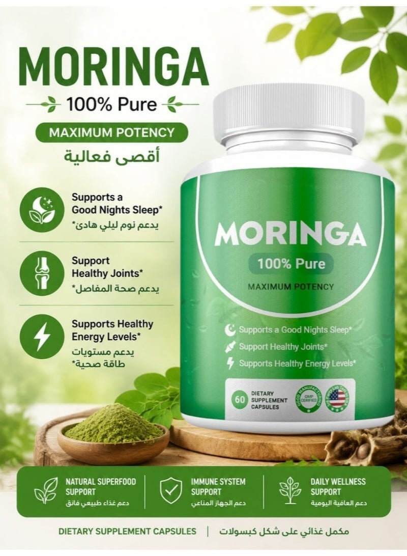 Moringa Powder Capsules Pure Nutrient Rich Moringa Powder A Natural Green Antioxidant Superfood Supports Energy Skin Health Gut Health+ Wessential Vitamins & Amino Acids A1 - Image 1