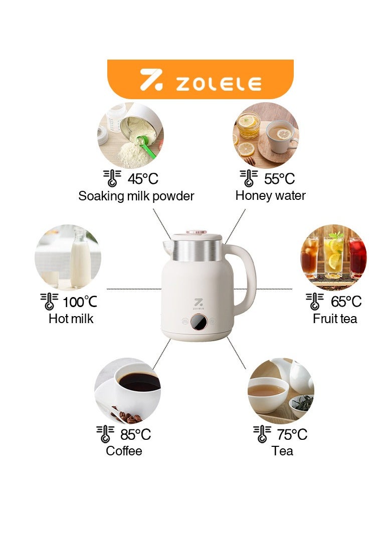 ZOLELE - ZOLELE Smart Electric Kettle HK152 Cordless 1.5L Electric Kettle, Fast Boiling 6 Speed Temperatue Settings, Auto Shut-Off, LED Indicator Lights - White - Image 1
