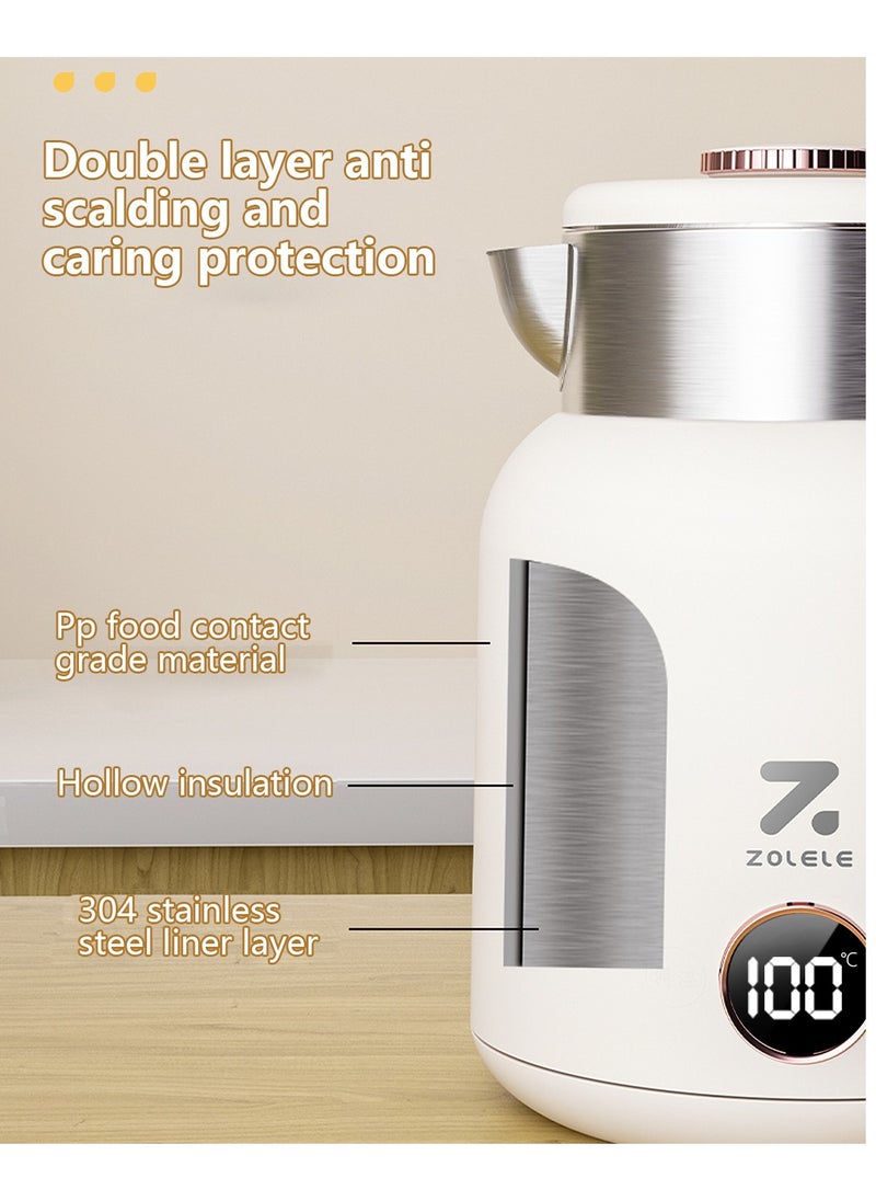 ZOLELE - ZOLELE Smart Electric Kettle HK152 Cordless 1.5L Electric Kettle, Fast Boiling 6 Speed Temperatue Settings, Auto Shut-Off, LED Indicator Lights - White - Image 1