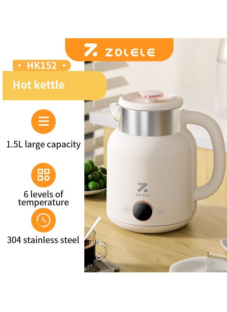 ZOLELE - ZOLELE Smart Electric Kettle HK152 Cordless 1.5L Electric Kettle, Fast Boiling 6 Speed Temperatue Settings, Auto Shut-Off, LED Indicator Lights - White - Image 1